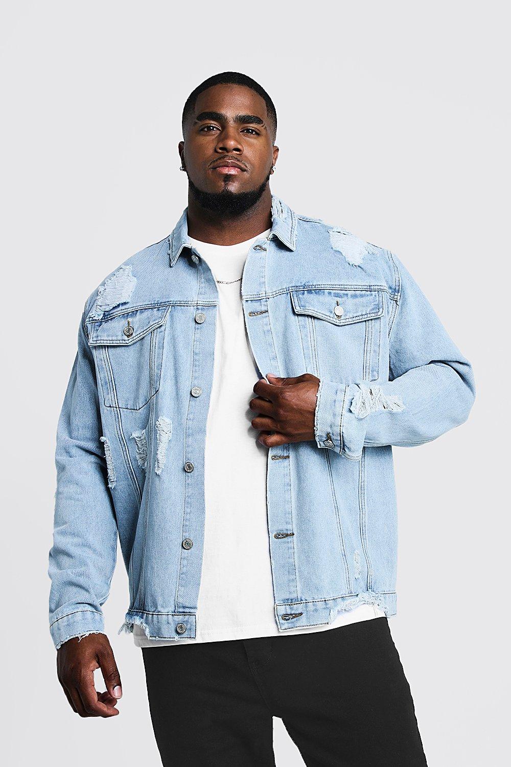 Big & Tall Denim Jacket Heavy Distressing | boohooMAN USA